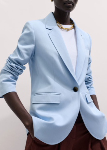 Women's Light Blue <b>Wool</b> Polyester Blazer With Argyle Sweater Brown Wide Leg <b>Pants</b> Full Sleeve Notched Collar Single Button - Product Image 5