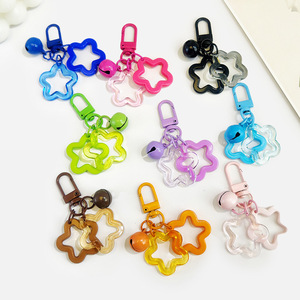 Llavero de Acrílico AB Colorido con Forma de Flor de Pentagrama Hueca, Colgante con Campana, Funda para Auriculares, Llaveros de Goma - Product Image 1