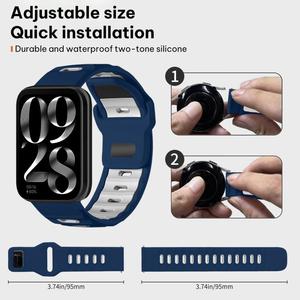 Correa de Reloj de Silicona de Doble Color para Xiaomi <span class=keywords><strong>Band</strong></span> 10 <span class=keywords><strong>Pro</strong></span> / 9 <span class=keywords><strong>Pro</strong></span> / <span class=keywords><strong>Redmi</strong></span> Watch <span class=keywords><strong>6</strong></span> XDfind, Correa de Reloj de Cabeza Plana - Product Image 4