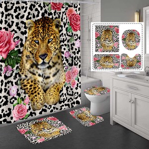 Rideau <span class=keywords><strong>de</strong></span> douche moderne en polyester imperméable avec impression 3D d'animaux <span class=keywords><strong>sauvages</strong></span> (Léopard, Guépard, Rose, Lion, Tigre) amusants et cool, avec lunettes <span class=keywords><strong>de</strong></span> soleil - Product Image 4