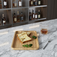 Bamboe rechthoekige serveerschaal met verhoogde randen, houten dienblad voor keuken, eettafel, koffiebar, ontbijt en snacks