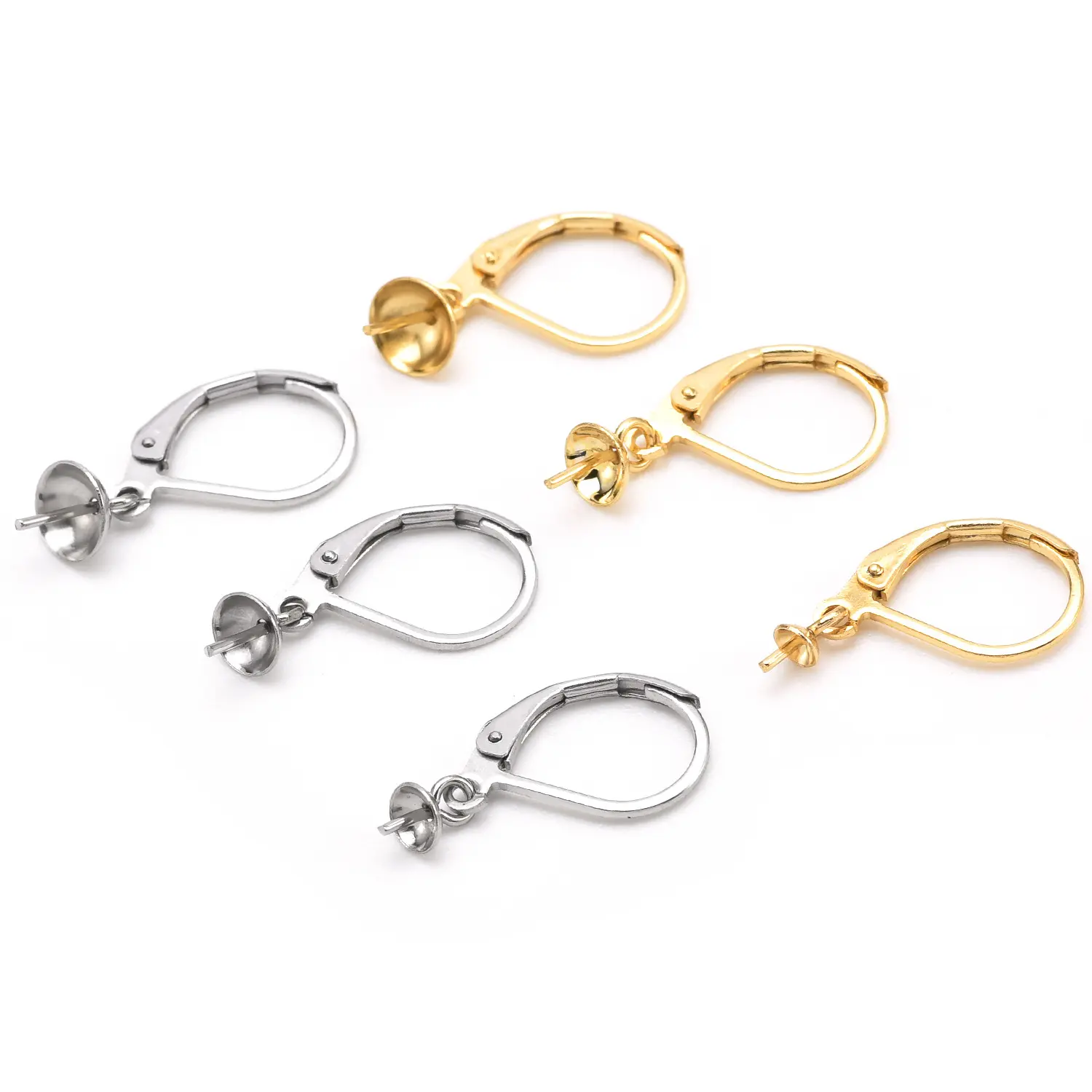 Surgical Stainless Steel Hypoallergenic French Lever Back Earrings Hooks Open Loop Leverback Hoops with peg tail cap end