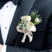 A-1459 Boutonnière de mariage et corsage de poignet en rose artificielle blanche