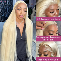 Perruque Lace Frontale HD sans colle 13x6 de 40 pouces, cheveux humains vierges bruts 613, couleur blonde, origine Inde et Cambodge, pour femmes