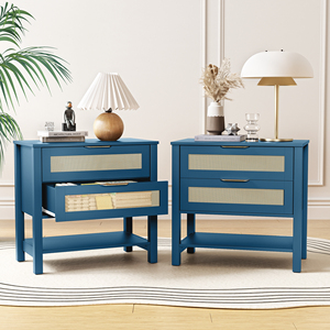 <b>Rattan</b> Nightstand With 2 Drawers And Storage Shelf Boho <b>Bedside</b> <b>Table</b> For Bedroom - Product Image 4