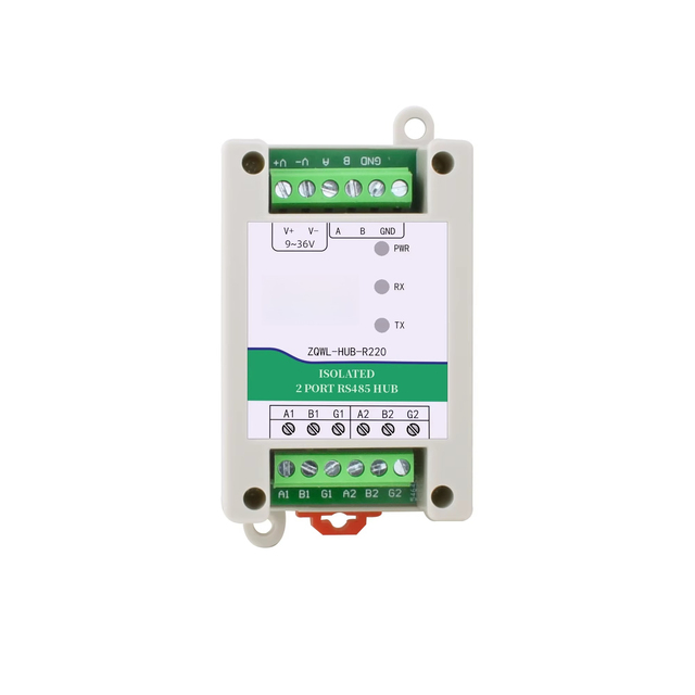 2 Port RS485 Industrial Hub, -40~85degree, 9-36V DC, 1200m Range, 32 Nodes, Dual Isolation, EMC Protected