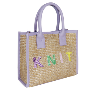 Sac fourre-tout mini personnalisé en paille avec poignée en cuir, petit sac à main tissé avec patch lettre, sac de plage d'été, fabrication OEM - Product Image 2