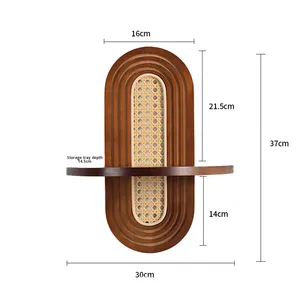 Massief houten <span class=keywords><strong>vintage</strong></span> wandplank in wabi-sabi stijl, multifunctioneel decoratief wandrek, rotan plantenbakrek voor de woonkamer - Product Image 4