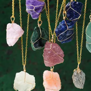 Wholesale Healing Natural Crystal Handmade Amethyst Necklace Ornament Rough Raw Stone Pendant For Gifts