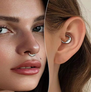 Anneau segmenté articulé en acier inoxydable 316L, motif croissant de lune, pour septum et hélix |   Bijoux de piercing corporel hypoallergéniques - Product Image 5
