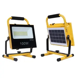 outdoor ip65 waterproof portable rechargeable aluminum led worklight with solar panel and tripod stand