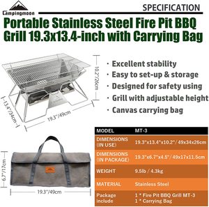 CAMPINGMOON – grille de <span class=keywords><strong>barbecue</strong></span> de Camping en plein air pliable en acier inoxydable, pochette <span class=keywords><strong>Nomade</strong></span>, four à braser, four pliant, support pliable - Product Image 2