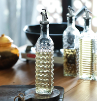 Ensemble de bouteilles de distributeur d'huile-500ml Bouteille de cruet d'huile et de vinaigre transparente avec verseurs Verre d'olive 17oz Couvercle de cuisine Récipients en verre