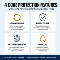 Protection d'écran avec kit d'installation pour Samsung Galaxy Z Flip7 Flip8, protection d'écran mobile en TPU hydrogel pré-découpée