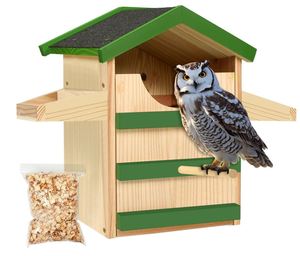 Casa del gufo per esterno scatola di nidificazione del gufo ha visto la casa dell'uccello del gufo grande legno rettangolare apertura scatola per uccelli - Product Image 1