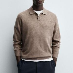 OEM Custom <strong>Men's</strong> Merino Wool Knit Polo <strong>Shirt</strong> Top Elegant Long Sleeve Lapel <strong>Collar</strong> Sweater <strong>Jumper</strong> Wholesale Supplier - Product Image 1