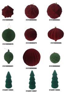 Bolas de Navidad Grandes de Terciopelo Rojo, Verde y Marrón, Juego de Bolas de Navidad de Terciopelo Flocado de 15 Pulgadas, Adornos para Árbol, Colgantes Navideños - Product Image 2