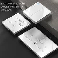 Prise murale LED standard britannique avec interrupteur double sens, charge rapide 18W, prise universelle double 3 broches, prise USB Type-C en verre, couleur blanche