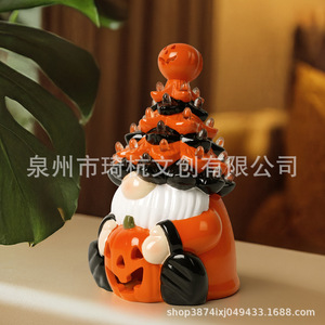 Lanterne citrouille gnome d'Halloween en résine, décoration lumineuse pour intérieur, cadeau d'Halloween - Product Image 2
