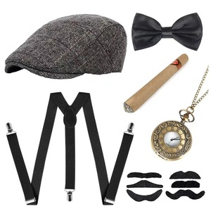 Ensemble de cosplay amusant de gangster des années 1920 pour hommes, accessoires de fête, bérets, cigares, bretelles, montre de poche, ensemble d'accessoires de costume Gatsby - Product Image 6