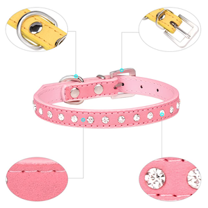 Luxury Modern Elegant Solid Pattern Rhinestone Studded Soft PU Dog <b>Collar</b> Adjustable for Small Pets - Product Image 3