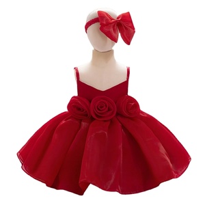 <span class=keywords><strong>Robe</strong></span> d'été, de printemps, d'automne et d'hiver en satin rouge pas cher sans manches pour bébés filles, vêtements pour bébés de 0 à 12 <span class=keywords><strong>mois</strong></span> - Product Image 1