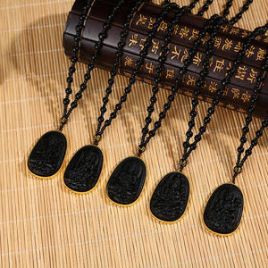 Collana con Ciondolo di Protezione Zodiacale in Ossidiana Nera, Regalo Buddista Unisex, Collana con Charm a Sei Caratteri della <span class=keywords><strong>Verità</strong></span> - Product Image 1