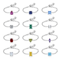 Lüks kadınlar 925 ayar gümüş Birthstone yüzük özelleştirilebilir kübik zirkonya zincir yüzükler doğum günü hediyesi takı toptan toplu