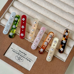 Pasador de pelo de acetato de concha de tortuga Vintage, pinza de pato para el pelo de flor de diamantes de imitación dulce para mujer y niña, accesorios cuadrados de moda, joyería - Product Image 5