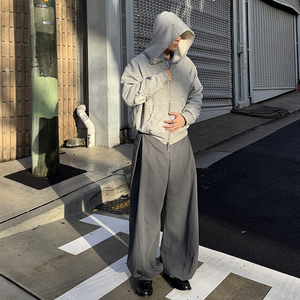 Men Oversized Waffle <b>Lined</b> Hooded Sweatshirt Streetwear Jacket Custom Logo Vintage Distressed Grey Zip up <b>Hoodie</b> - Product Image 6