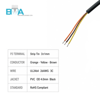 2*2Pin Pitch 2.50mm Housing ke Kabel Terbuka & Berlapis Timah UL2464 26AWG 60CM/1.97ft 3-Core Hitam PVC untuk Perangkat Industri