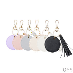 QYS Personalized Logo Round <b>Leather</b> Keychain with Tassel Custom <b>Key</b> Ring Promotional Gift - Product Image 2