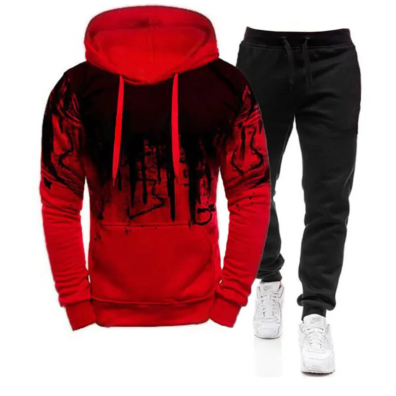 2021New Mens Sportswear Suit Autumn Winter Mens Hoodies Sweater and Sweatpants Sets Outfits Fashion Printed Tracksuit Male