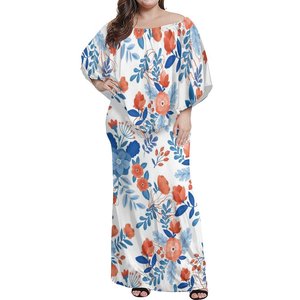 Nuovo Design a isola tropicale floreale stampato a strati con volant abito da spalla personalizzato di grandi dimensioni da donna lunghi Maxi abiti da sera - Product Image 1