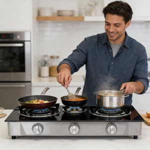 Réchaud à gaz portable 3 brûleurs avec plateau en verre trempé et corps en fonte <span class=keywords><strong>pour</strong></span> camping-car, idéal <span class=keywords><strong>pour</strong></span> faire mijoter des soupes, faire sauter des plats et préparer du café arabe - Product Image 5