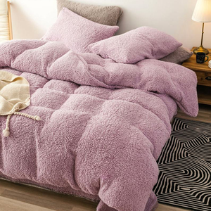Curly Hair Fluffy <strong>King</strong> <strong>Size</strong> Bedroom Plain Dyed Fleece Comforter <strong>Duvet</strong> Cover <strong>Sets</strong> With Bedsheet - Product Image 3