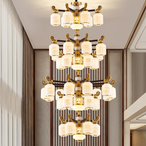 Chinese <b>Style</b> Living Room Chandelier All Copper Solid Wood Multi <b>Head</b> LED Long Shape Home Bedroom Lighting - Product Image 1
