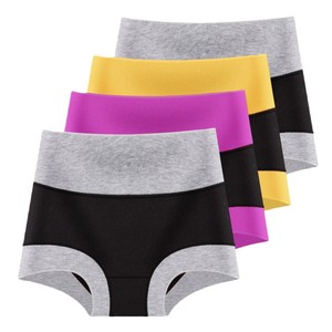 Culottes taille haute pour femmes grandes tailles, coton et soie de mûrier, couleur unie gris, jaune, violet, rouge, lot de 4 pièces - Product Image 5