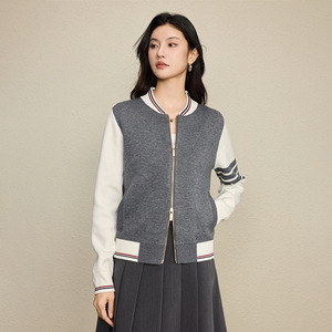 <span class=keywords><strong>Cardigan</strong></span> Bomber Casual <span class=keywords><strong>con</strong></span> Zip in lana Cashmere da Baseball <span class=keywords><strong>con</strong></span> blocchi di colore a contrasto da <span class=keywords><strong>donna</strong></span> - Product Image 4