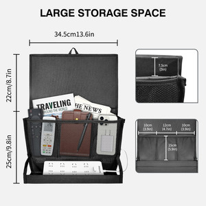 Bedside Storage Bag <b>Mesh</b> Organizer With <b>Power</b> Strip Holder For Bedroom Minimalist Design Rectangle Shape Multifunctional Use - Product Image 3