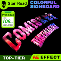 Personnages lumineux colorés, logo mural de fond, panneau de porte 3D éblouissant, conception extérieure personnalisée