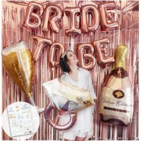 Décorations de fête prénuptiale et de remise de diplôme : Ballons lettres 'Bride' de 16 pouces, Rideau de fond en aluminium doré rose pour enterrement de vie de jeune fille