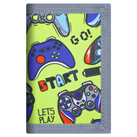 Portefeuille enfant en toile imprimée manette de jeu, pliable en trois, avec cordon de poignet, porte-cartes étudiant pour garçons, porte-monnaie à fermeture Velcro
