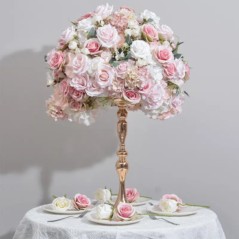 Wholesale Silk White Pink Rose Flower Ball Arrangements Artificial Flower Balls For Wedding Table Centerpieces Decoration