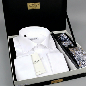 Camisa Blanca de Manga Larga para Hombre, Talla Grande, 100% Algodón Ecológico, con Puños Franceses, en Caja - Product Image 1