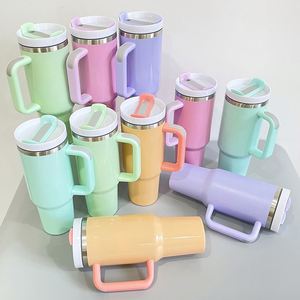 New USA Warehouse Blank Sublimation Glossy Matte <b>Macaron</b> H2.0 40oz Sublimation Tumbler With Handle and Straw - Product Image 5