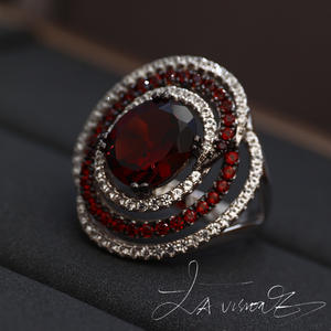 แหวนวินเทจสีขาวแซฟไฟร์เทียมโกเมนธรรมชาติฝังหยกชุดตอบโต้ - Product Image 4