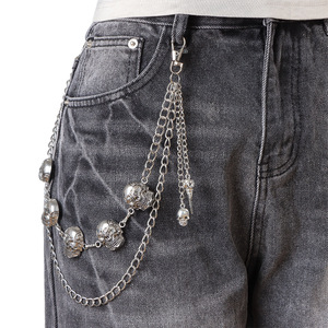 Chaîne de taille en argent tibétain, motif double crâne, style hip-hop urbain, accessoire décontracté pour jeans - Product Image 5