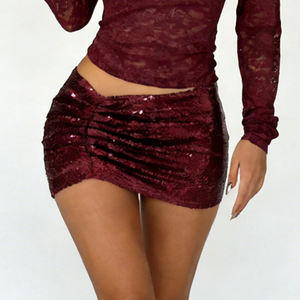 <b>Sexy</b> Natural Waist Sequin Skort-Breathable Glittery Ruffle Hem Summer <b>Skirt</b> with Built-in Shorts 100% Polyester - Product Image 3