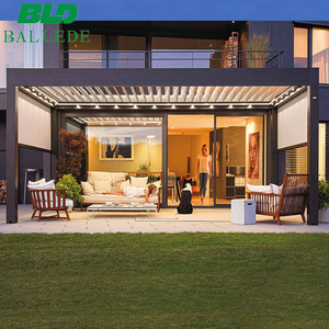 Pergola de jardin en aluminium, pergola rétractable électrique imperméable avec rideaux automatiques et éclairage LED - Product Image 3
